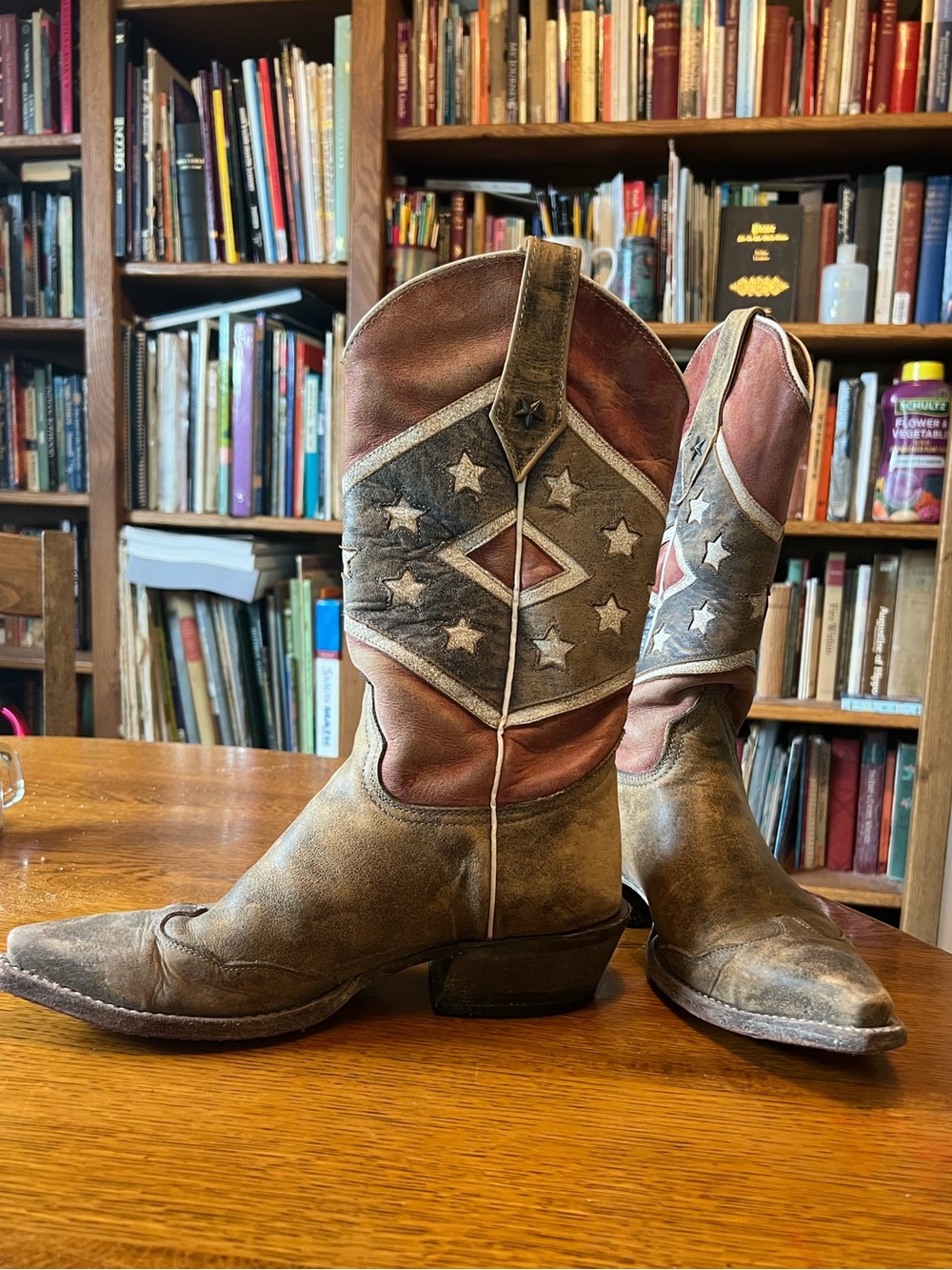 Women's Two-Tone Leather Western Cowboy Boots - Brown and Red